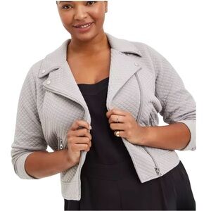 TORRID Pebble Grey Quilted Moto Jacket
